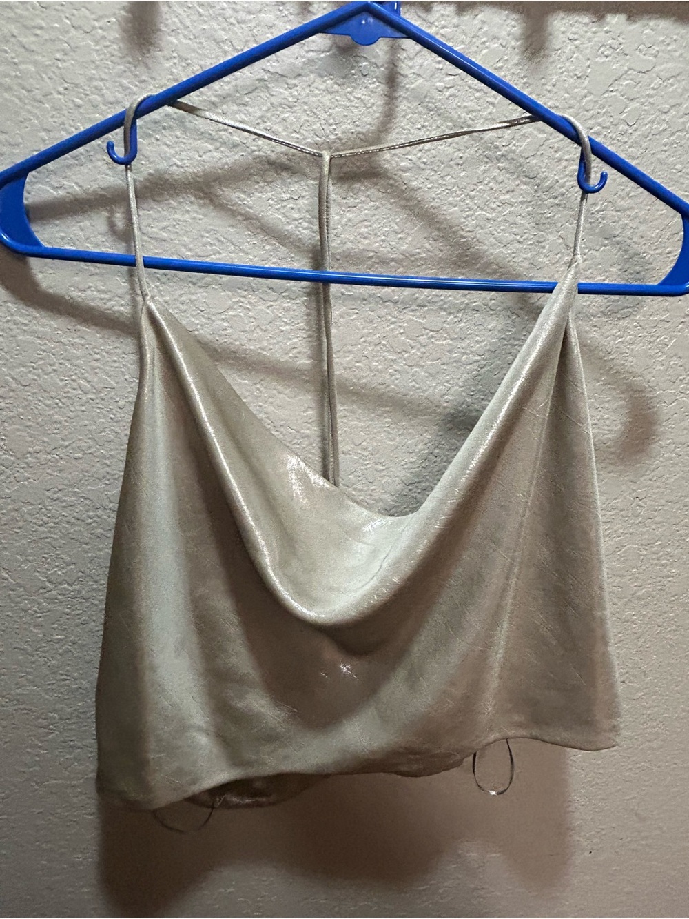 Zara Shimmery Cowl Neck Satin Crop Top - Champagne